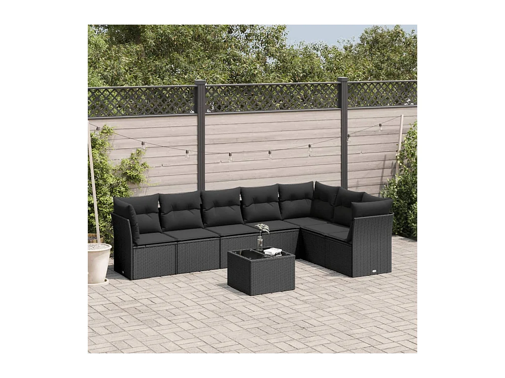 Set Divani da Giardino con Cuscini 8 pz Nero in Polyrattan