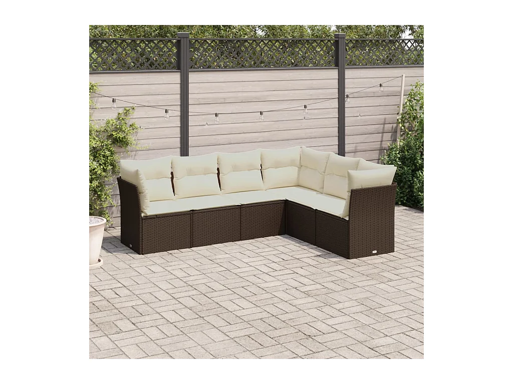 Salon de jardin avec coussins 6 pcs marron résine tressée