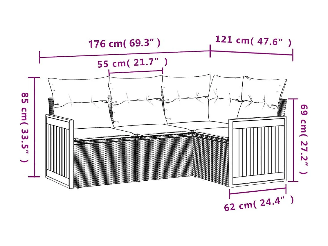 Set Divano da Giardino 4 pz con Cuscini Beige in Polyrattan