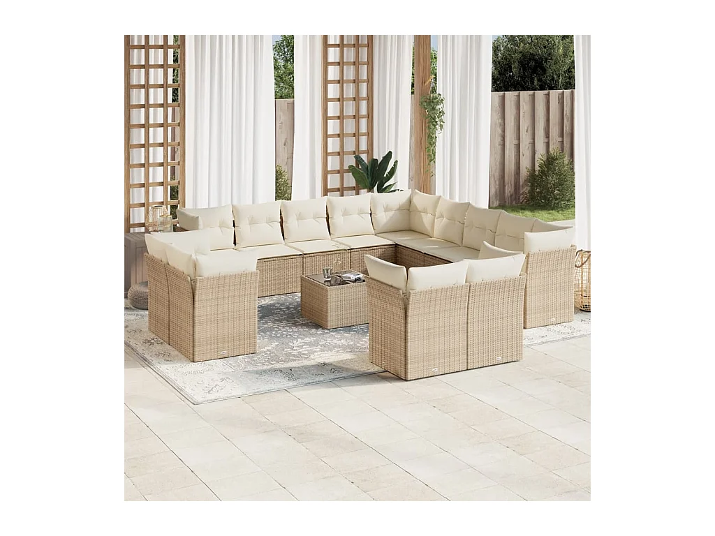 14-delige Loungeset met kussens poly rattan beige