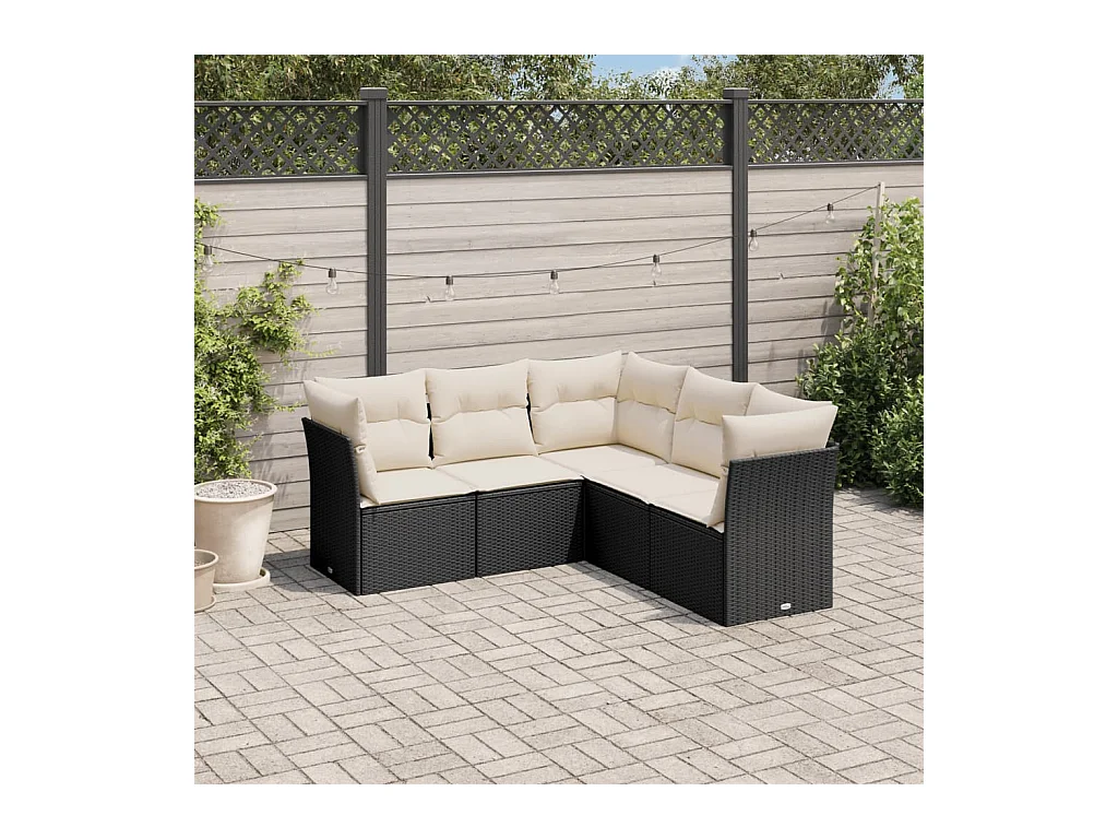 Set de muebles de jardín 5 pzas y cojines ratán sintético negro