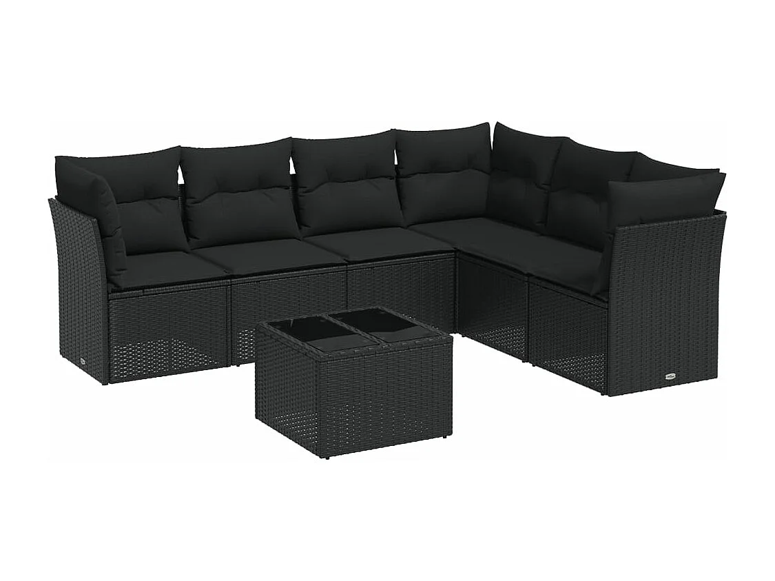 Salon de jardin 7 pcs avec coussins noir résine tressée