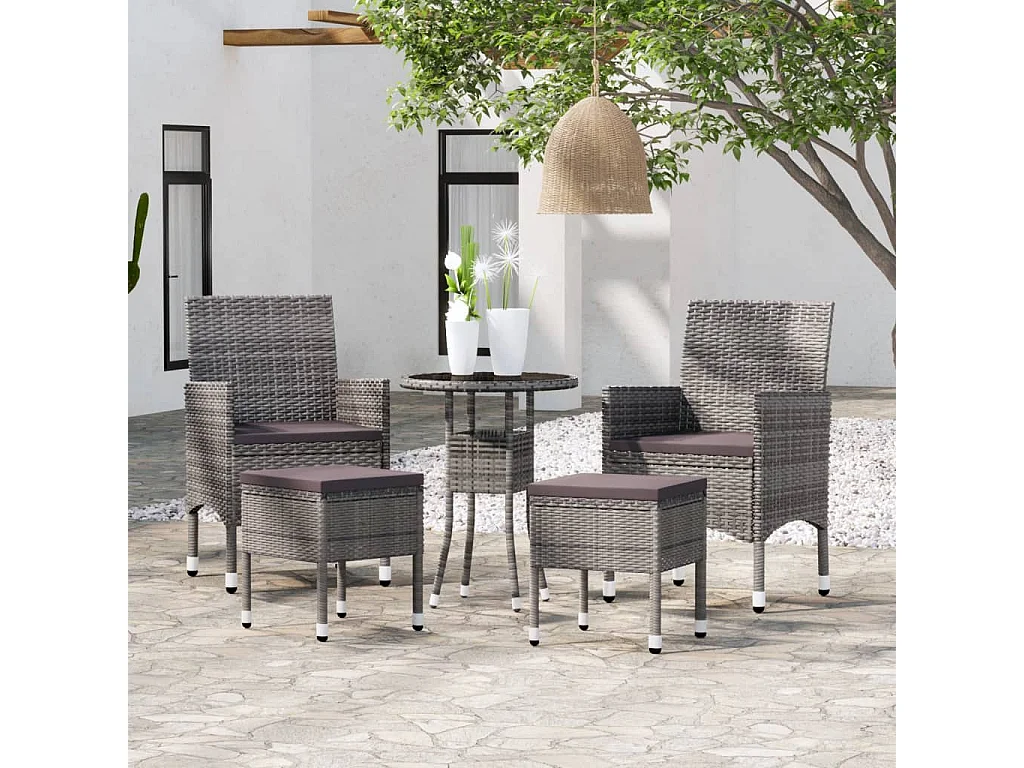 Set Divani da Giardino 5 pz in Polyrattan Grigio