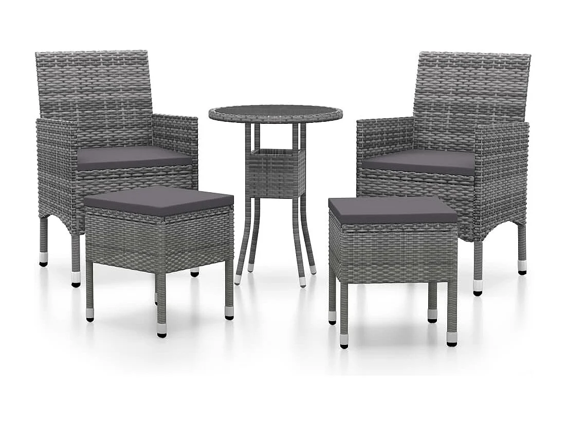 Set Divani da Giardino 5 pz in Polyrattan Grigio