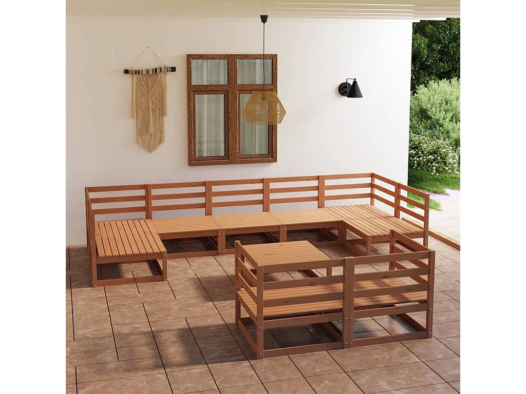 10-tlg. Garten-Lounge-Set Massivholz Kiefer