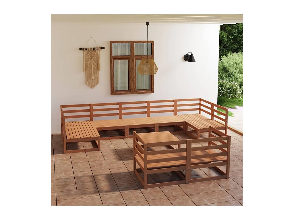 Salon de jardin 10 pcs bois de pin massif