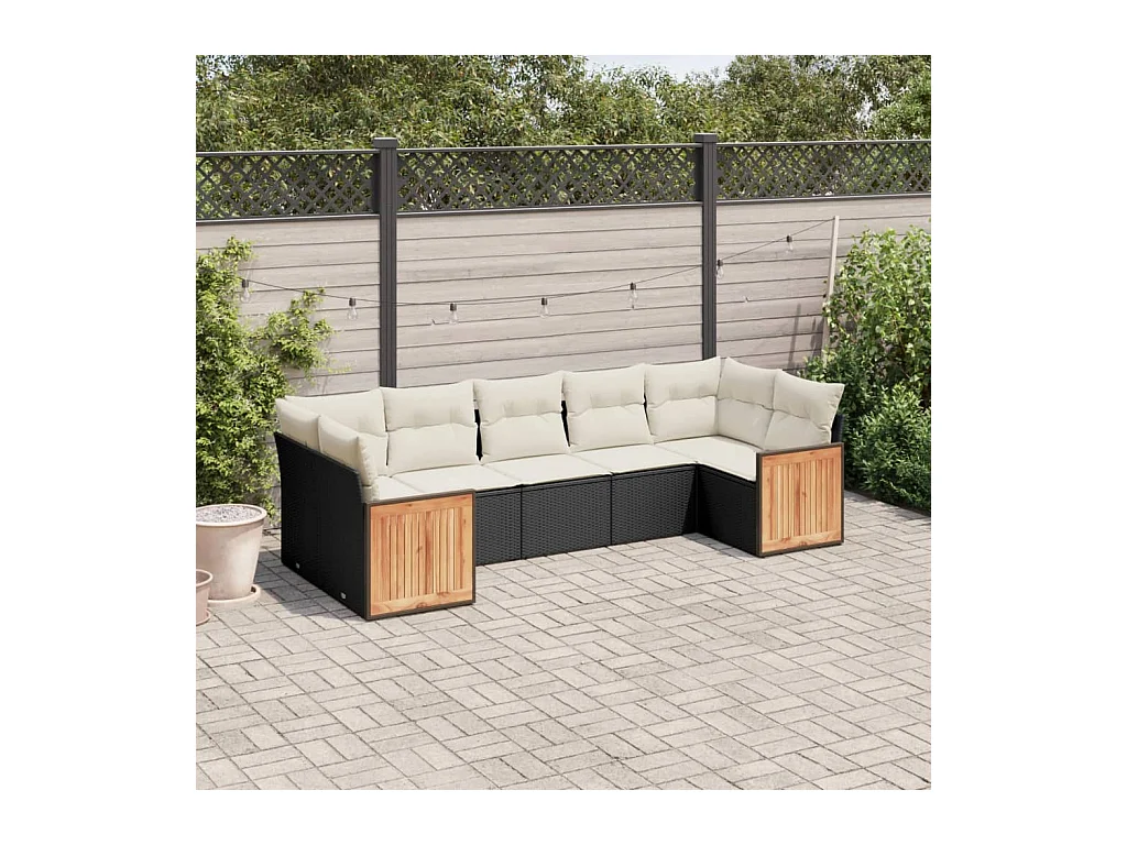 Set Divani da Giardino con Cuscini 7pz Nero Polyrattan