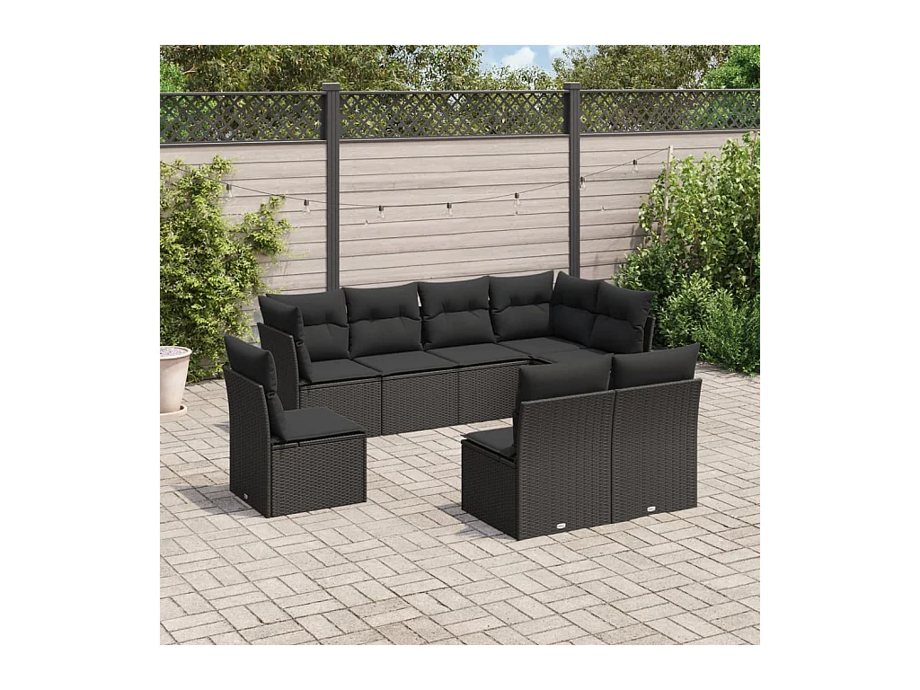 Set Divani da Giardino con Cuscini 8 pz Nero in Polyrattan