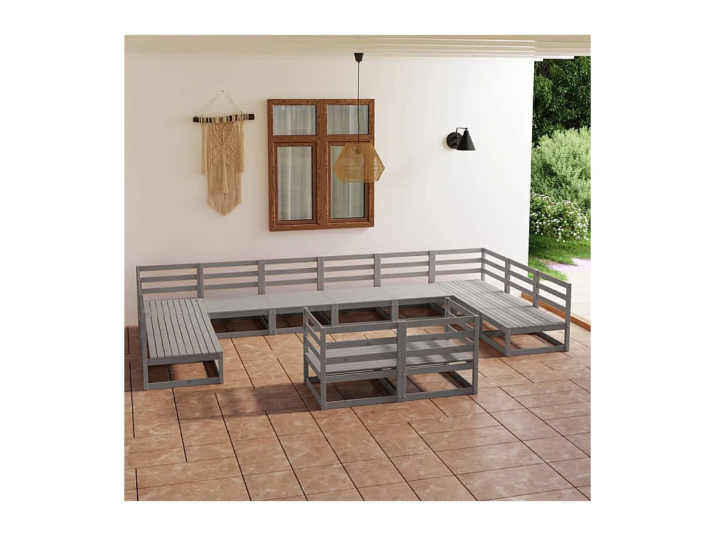 Salon de jardin 12 pcs bois de pin massif