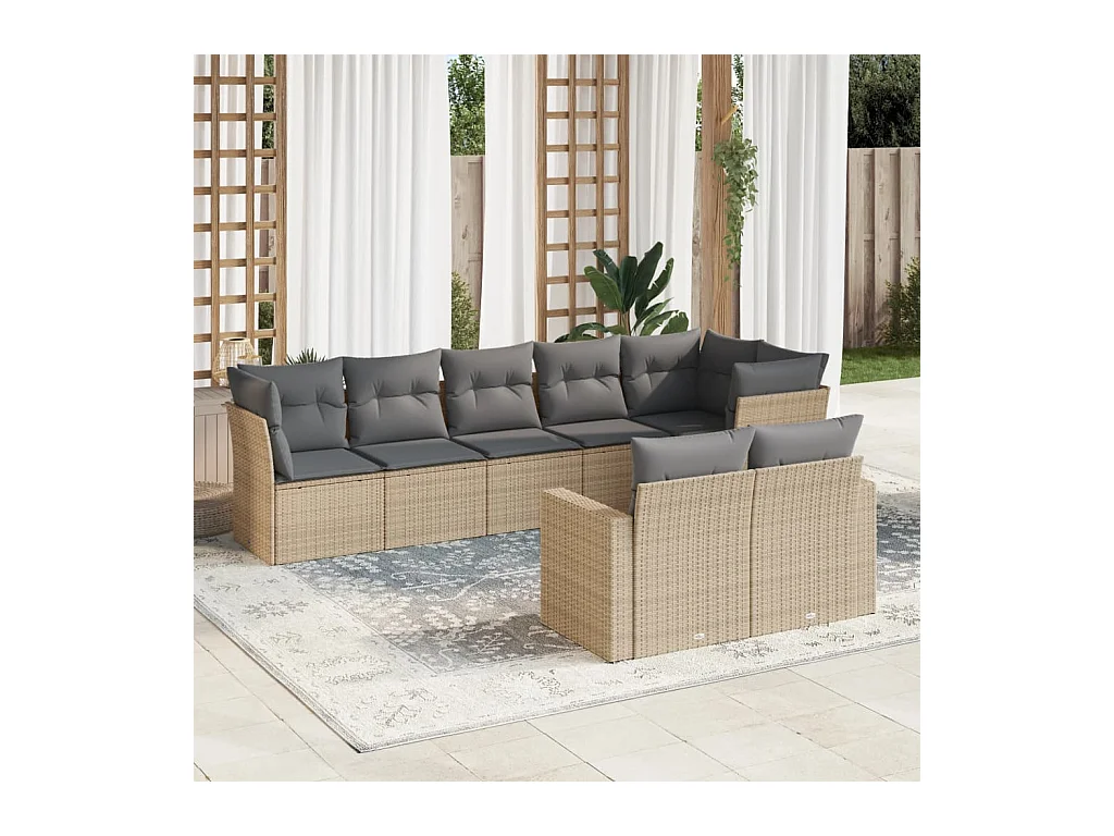 Salon de jardin avec coussins 8 pcs beige résine tressée
