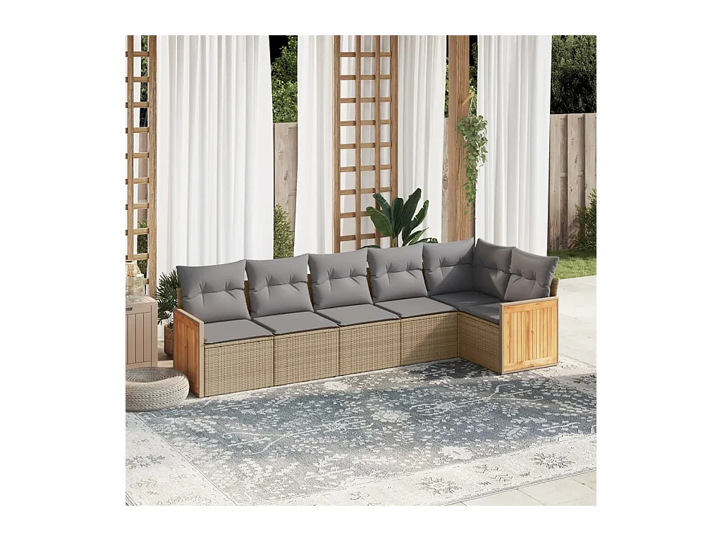6-tlg. Garten-Sofagarnitur mit Kissen Beige Poly Rattan