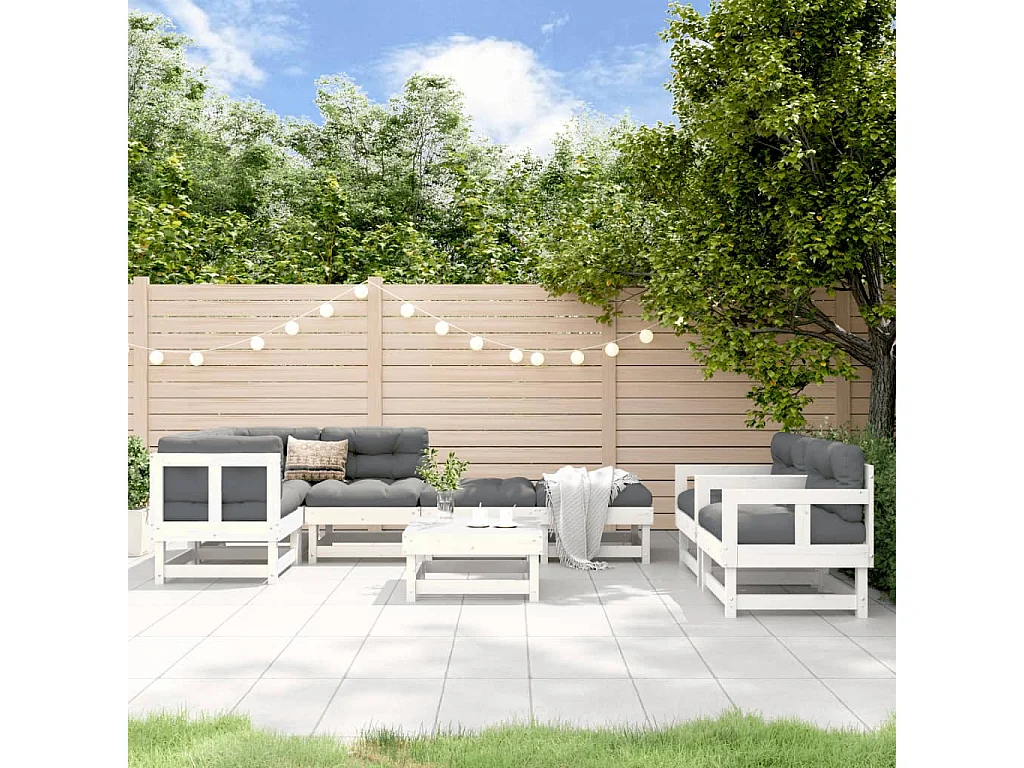 8 pcs conjunto lounge de jardim pinho maciço branco