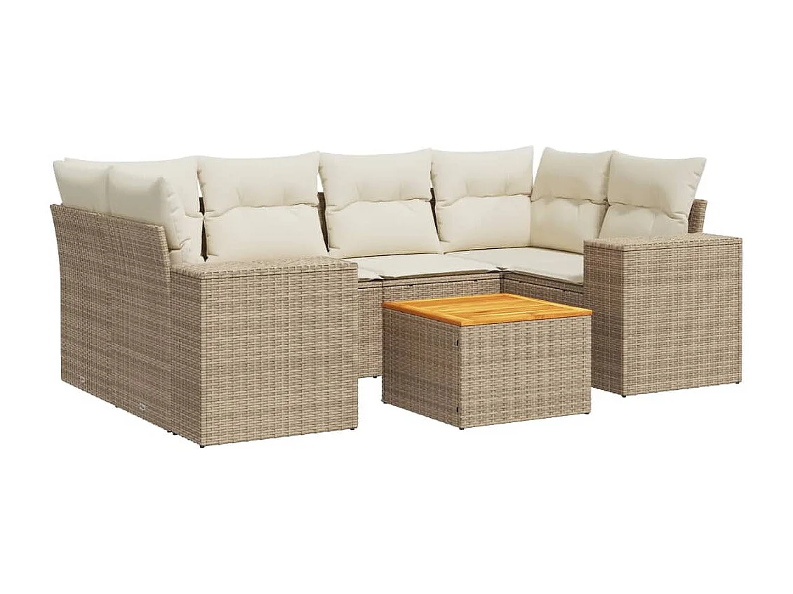 7-tlg. Garten-Sofagarnitur mit Kissen Beige Poly Rattan