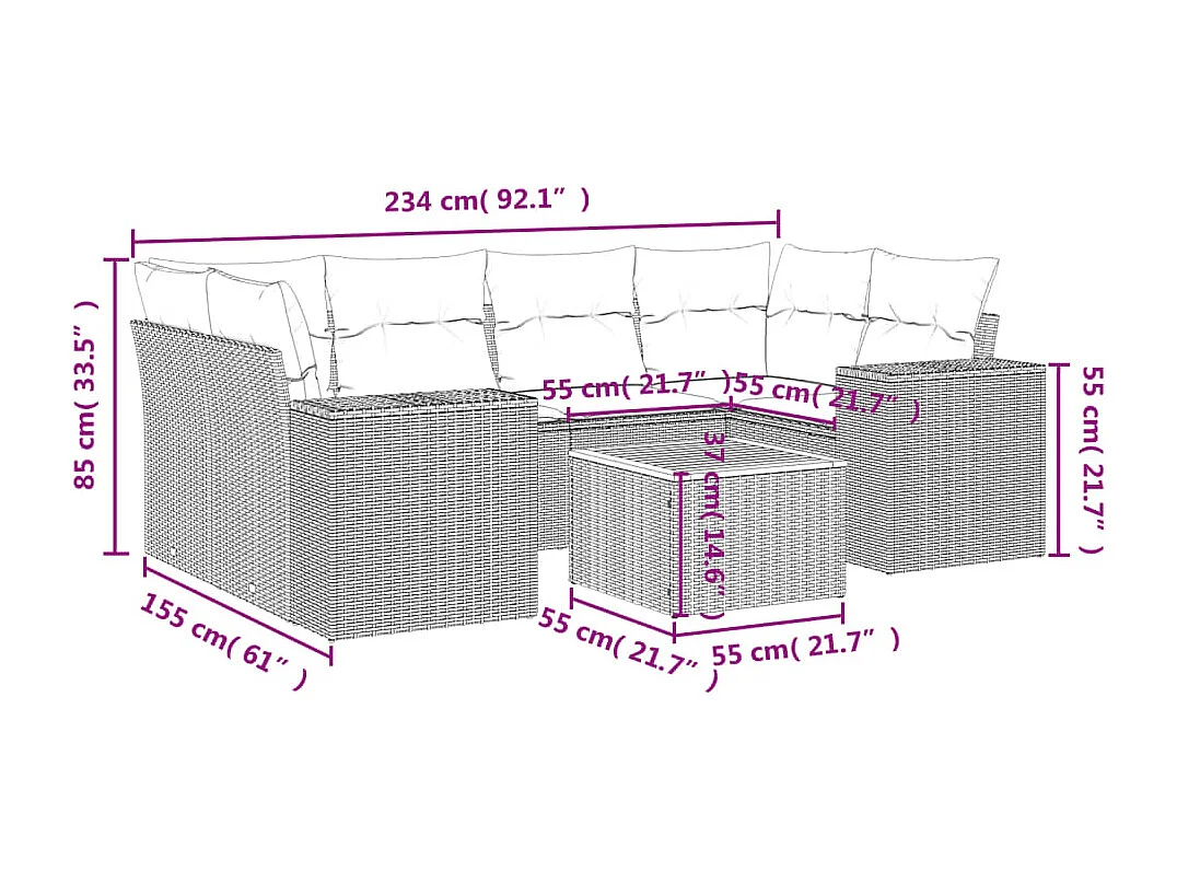 7-tlg. Garten-Sofagarnitur mit Kissen Beige Poly Rattan