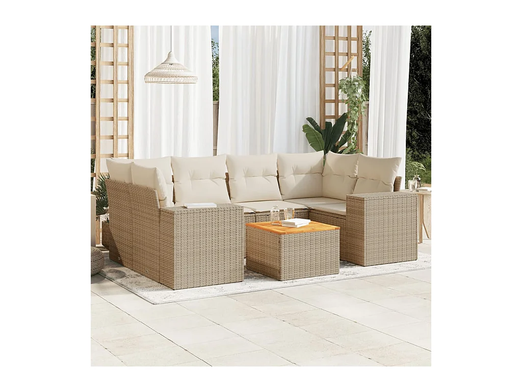 Set Divani da Giardino 7 pz con Cuscini Beige in Polyrattan