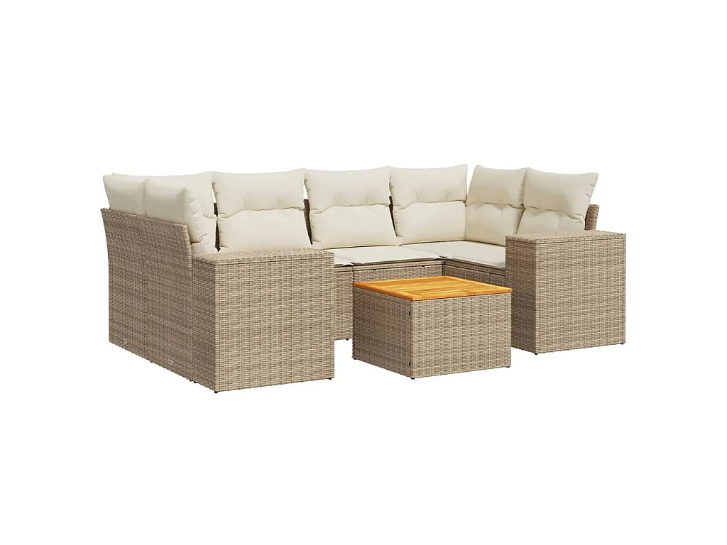 7-delige Loungeset met kussens poly rattan beige