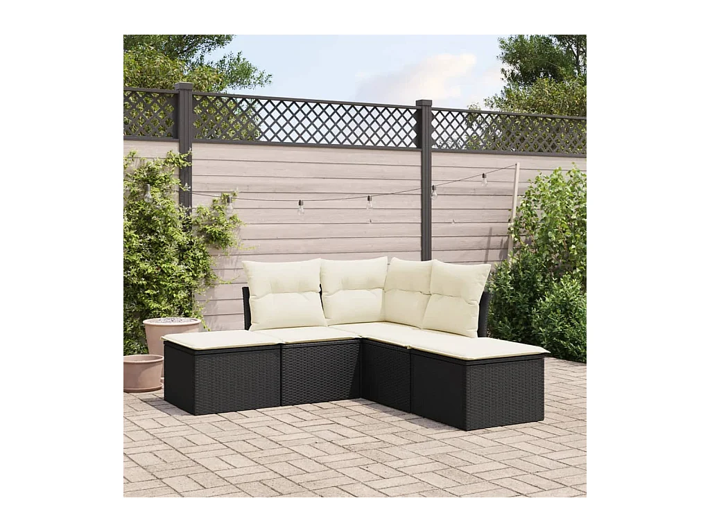 5-delige Loungeset met kussens poly rattan zwart