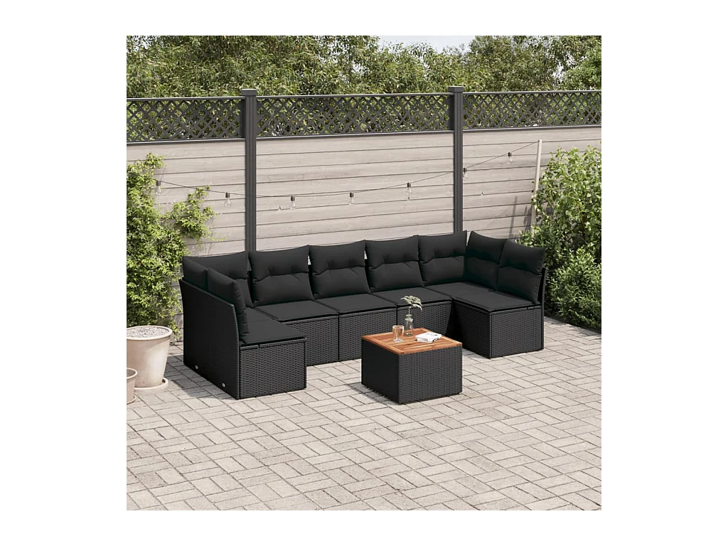 Set Divani da Giardino con Cuscini 8 pz Nero in Polyrattan