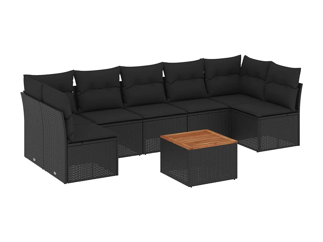 Salon de jardin 8 pcs avec coussins noir résine tressée