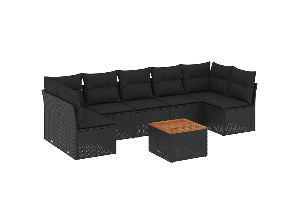 8-tlg. Garten-Sofagarnitur mit Kissen Schwarz Poly Rattan