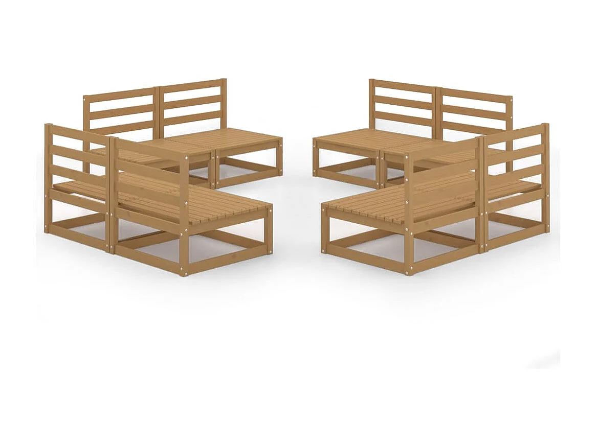 8 pcs conjunto lounge de jardim pinho maciço castanho mel