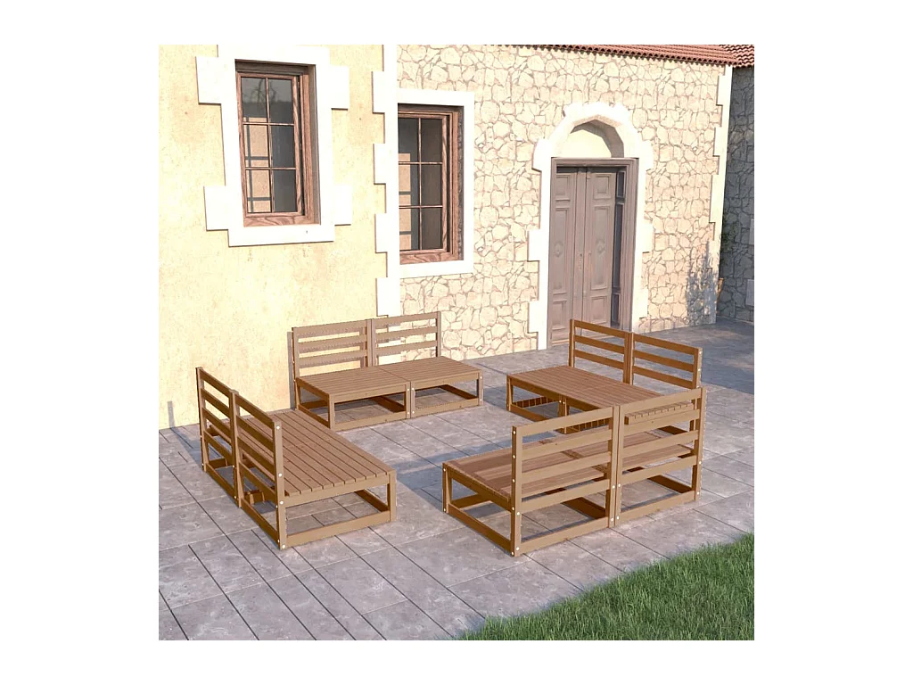 Set Salotto da Giardino 8pz Marrone Ambra Legno Massello Pino