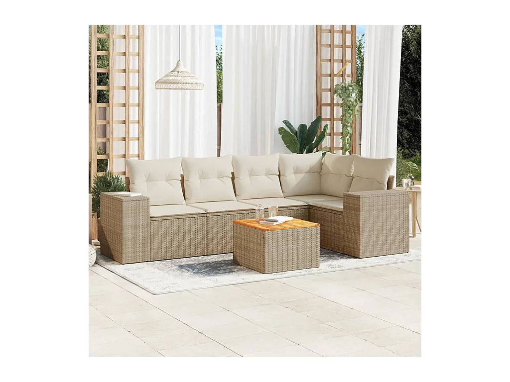 Salon de jardin avec coussins 6 pcs beige résine tressée