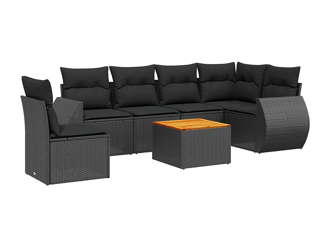 7-tlg. Garten-Sofagarnitur mit Kissen Schwarz Poly Rattan