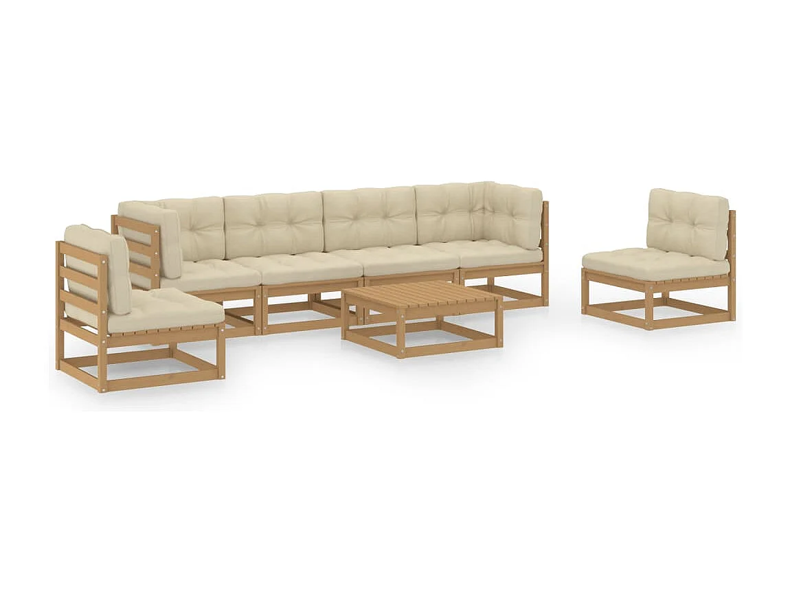 Set Divani da Giardino 7 pz con Cuscini Legno Massello di Pino