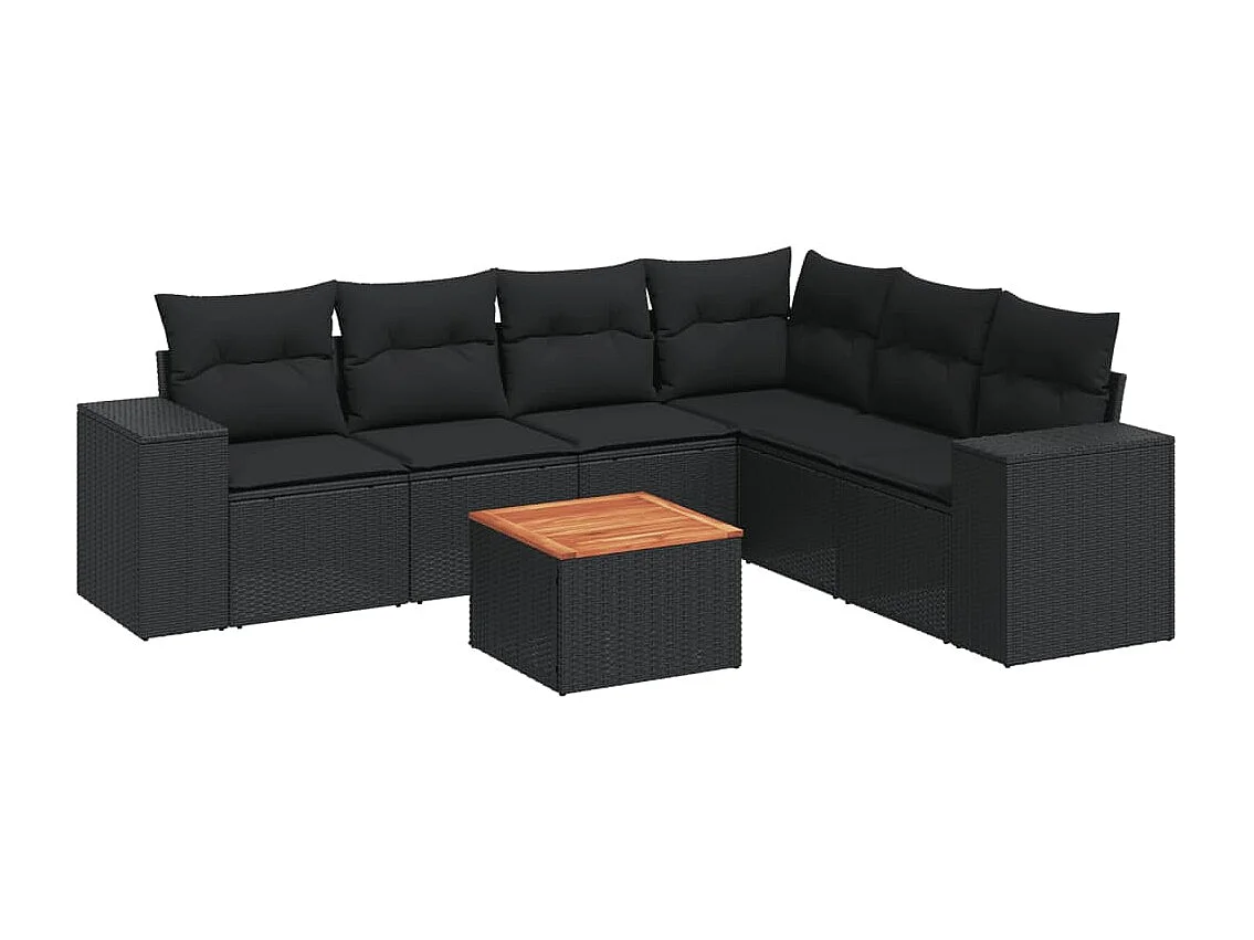 7-tlg. Garten-Sofagarnitur mit Kissen Schwarz Poly Rattan
