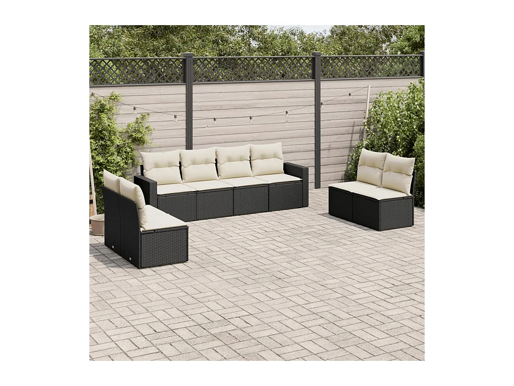 Salon de jardin 8 pcs avec coussins noir résine tressée