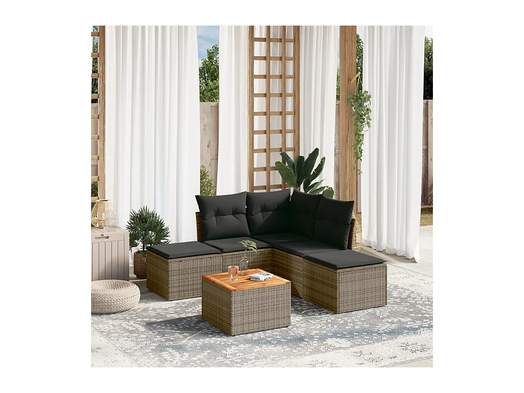 Set Divano da Giardino 6 pz con Cuscini Grigio in Polyrattan