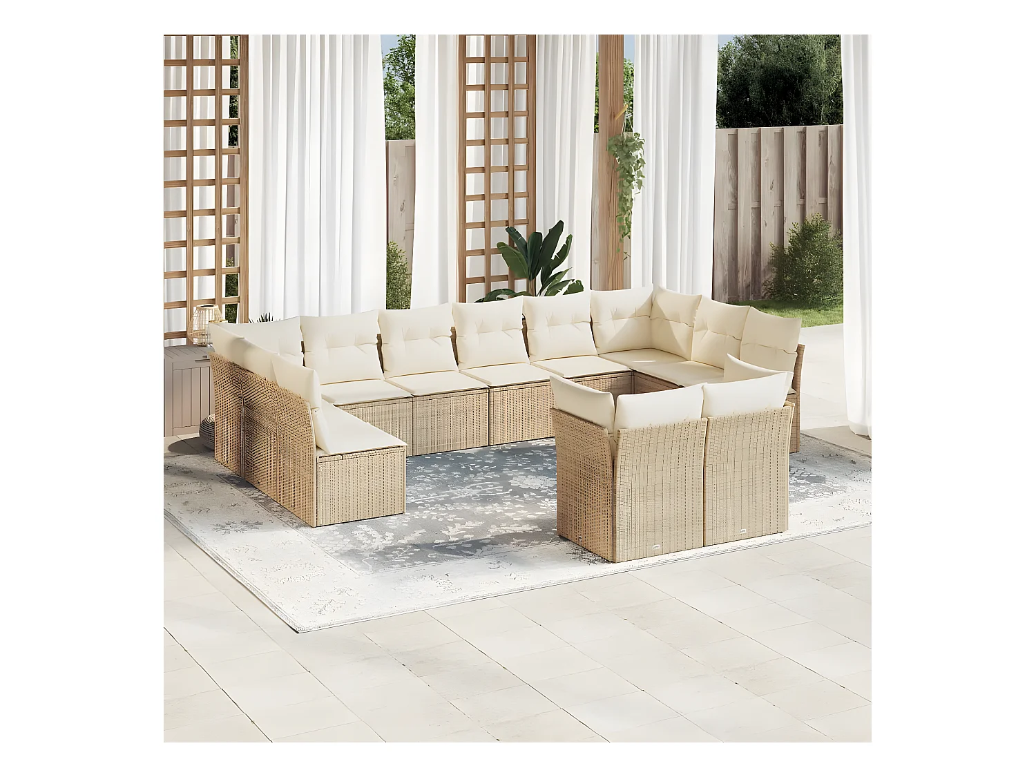 Set Divani da Giardino 12 pz con Cuscini Beige in Polyrattan