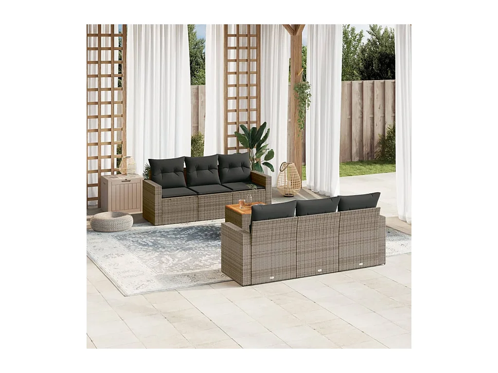 Set Divani da Giardino 7 pz con Cuscini Grigio in Polyrattan
