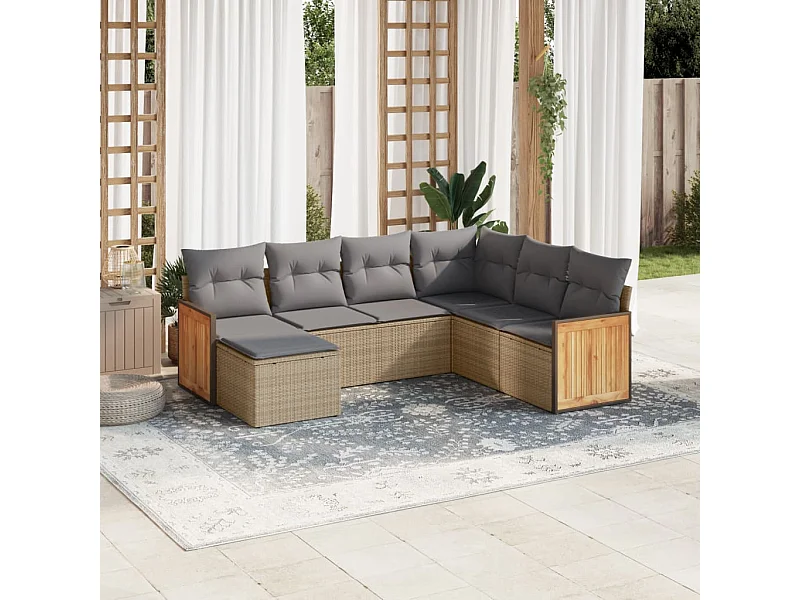 Set Divani da Giardino 7 pz con Cuscini Beige in Polyrattan