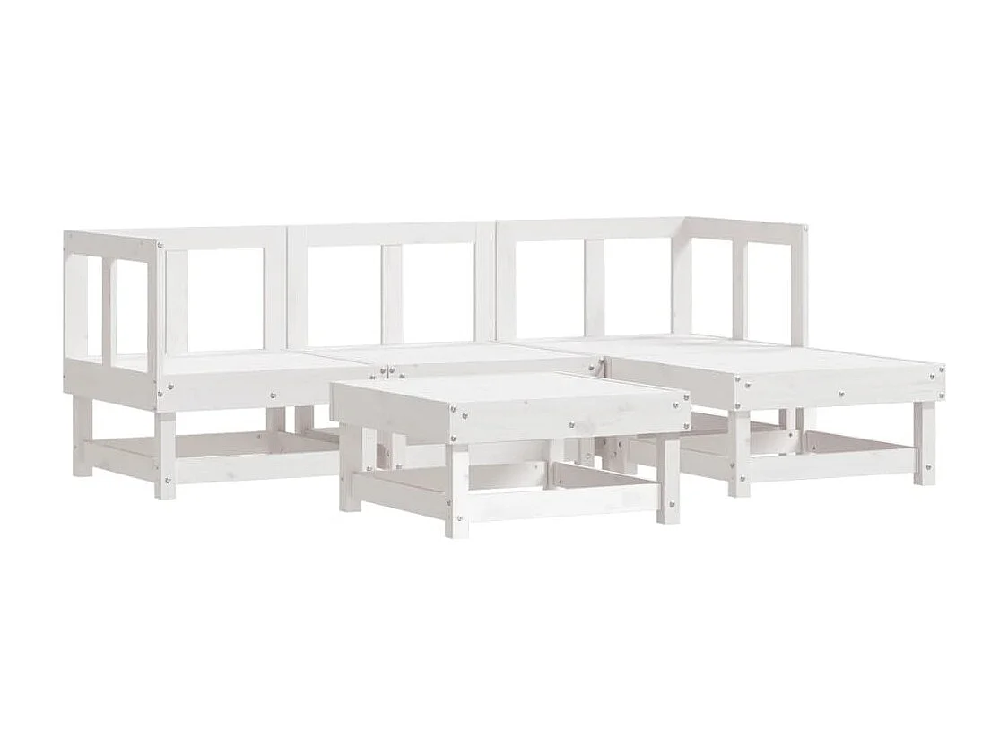 5-tlg. Garten-Lounge-Set Weiß Massivholz Kiefer
