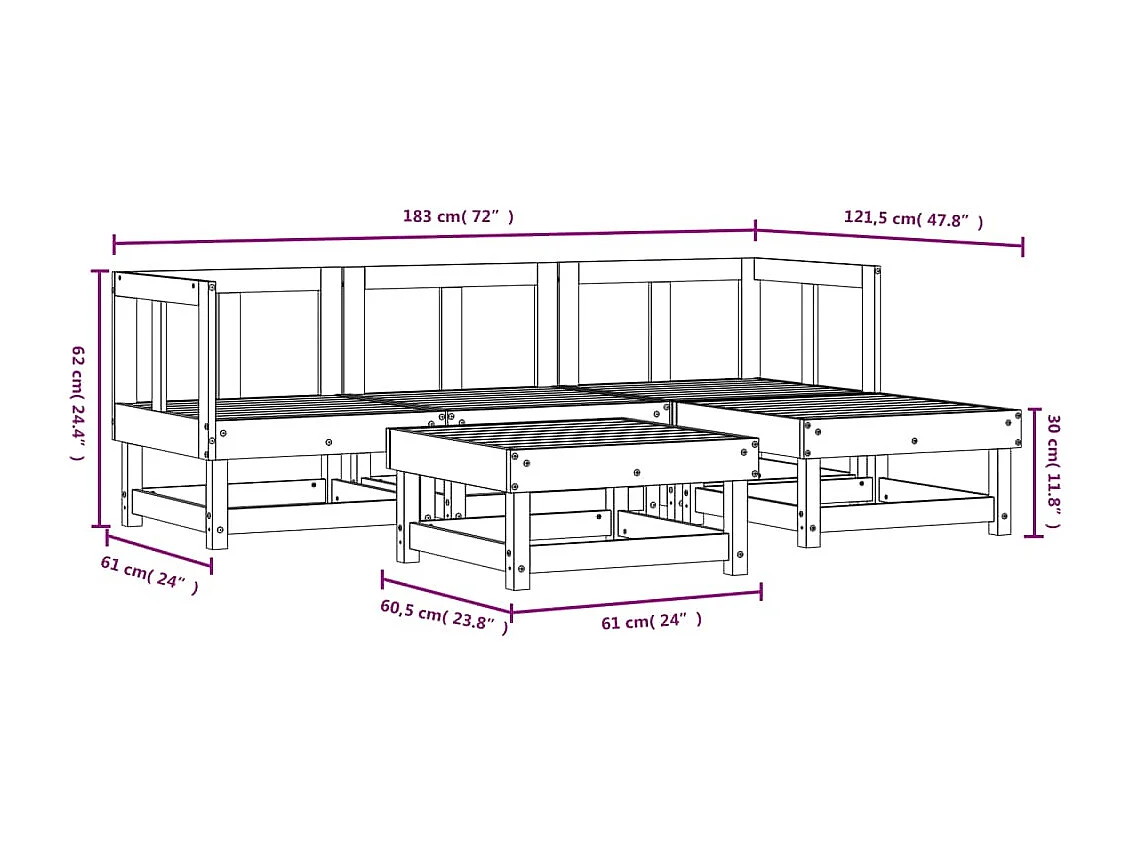 5-tlg. Garten-Lounge-Set Weiß Massivholz Kiefer