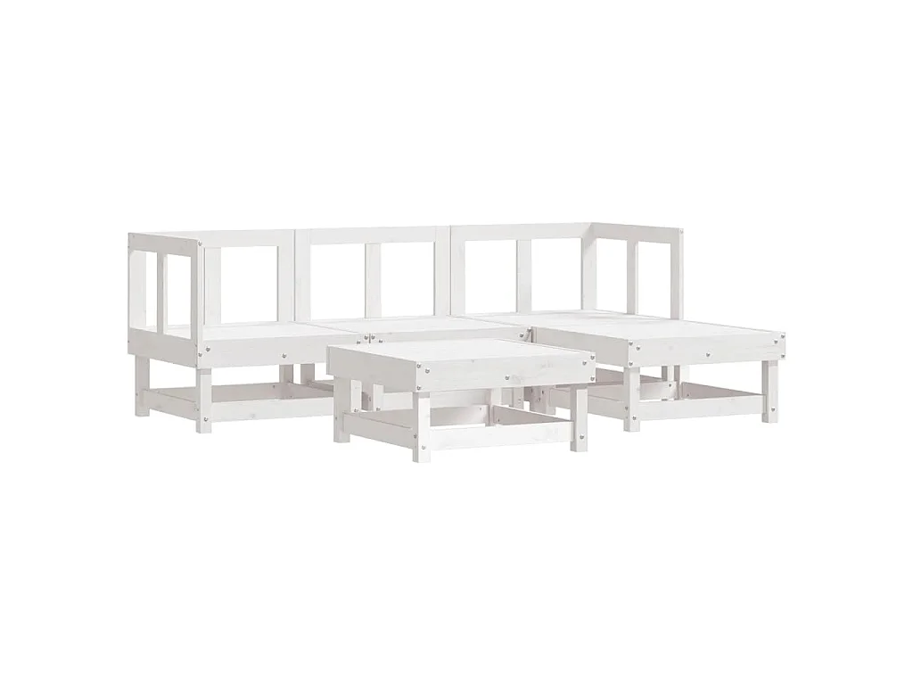Salon de jardin 5 pcs blanc bois massif de pin
