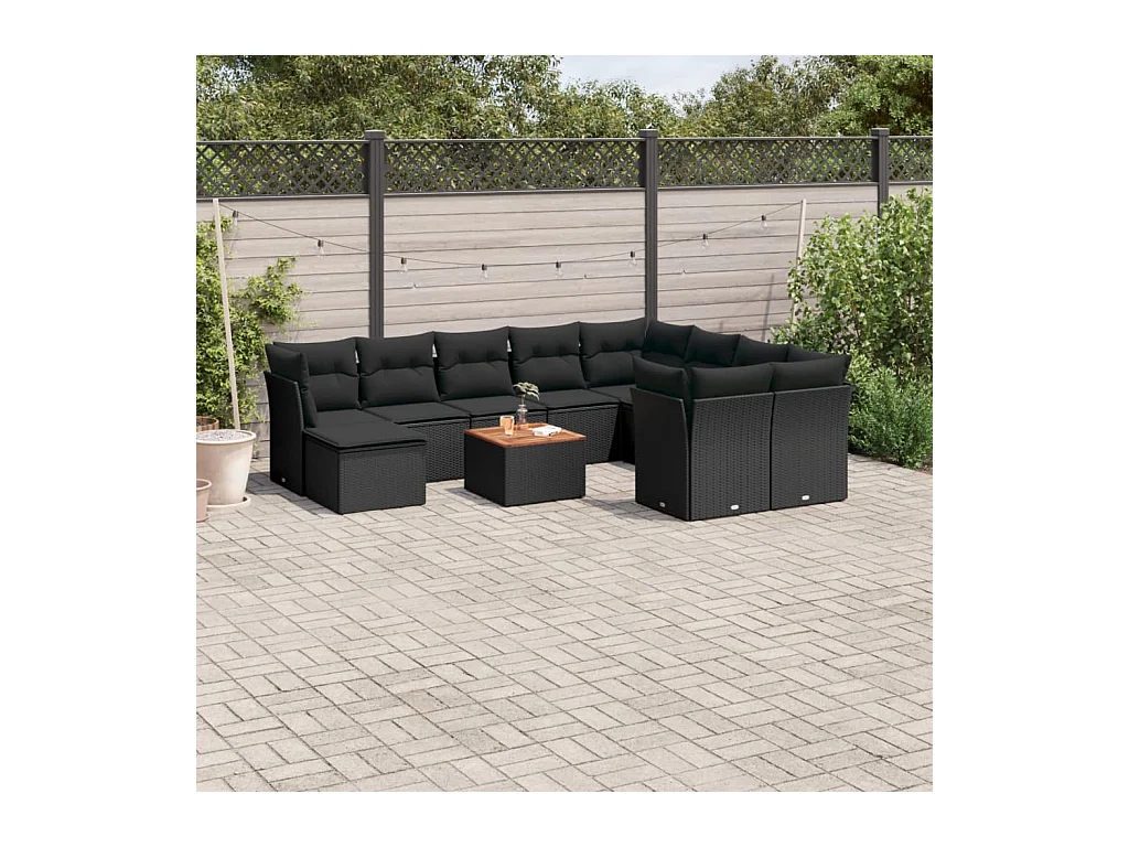 Set Divani da Giardino 11 pz con Cuscini in Polyrattan Nero