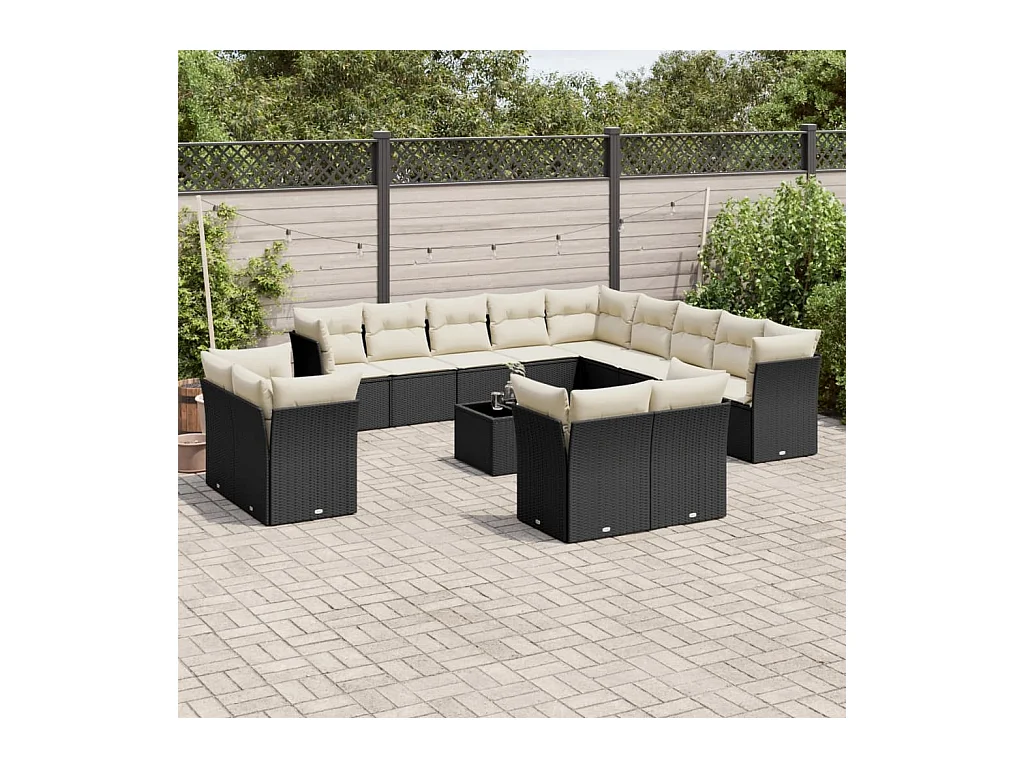 Set Divani da Giardino 14pz con Cuscini in Polyrattan Nero