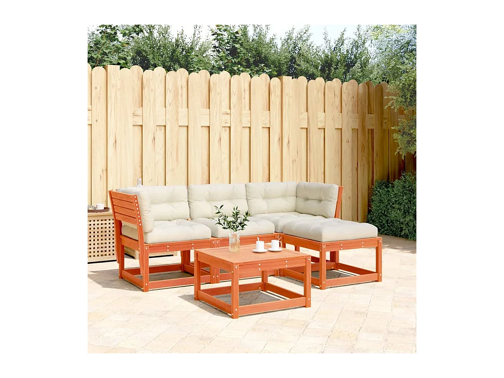 Salon de jardin 4 pcs avec coussins cire marron bois pin massif