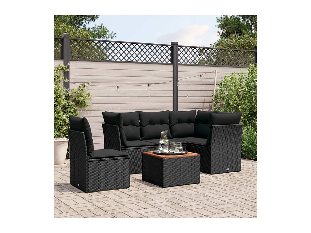 Set Divano da Giardino 6 pz con Cuscini Nero in Polyrattan