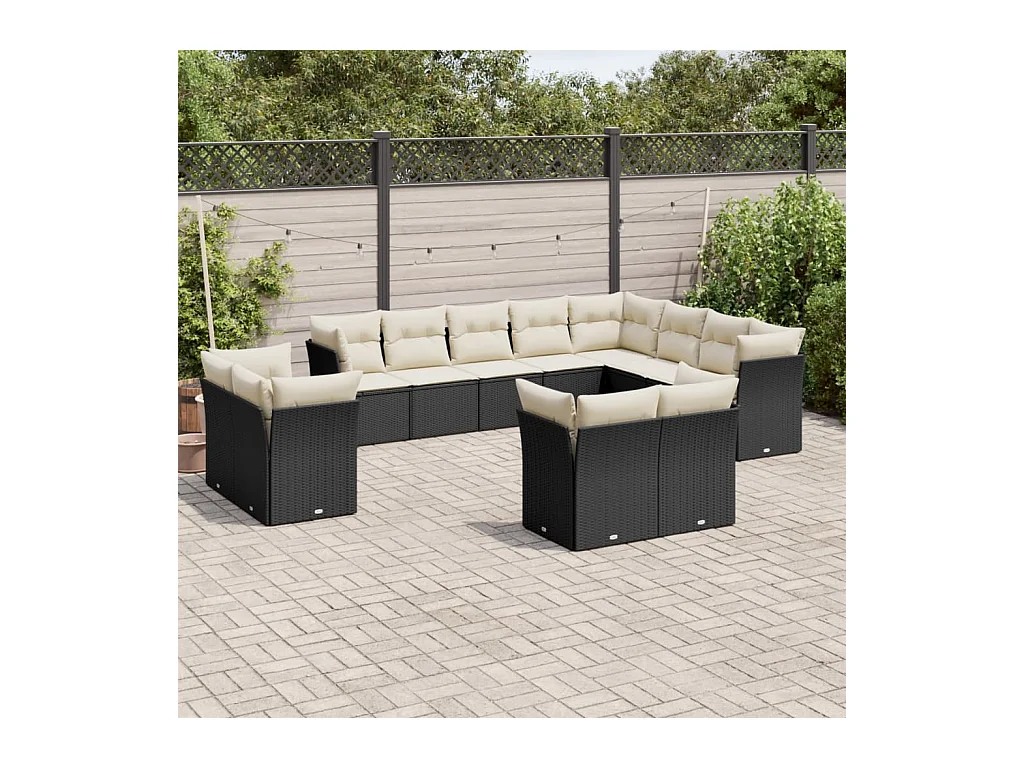 Salon de jardin 12 pcs avec coussins noir résine tressée
