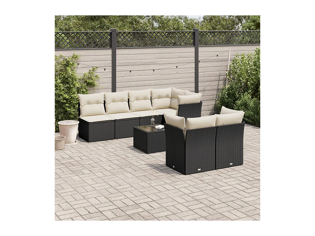 Salon de jardin 8 pcs avec coussins noir résine tressée