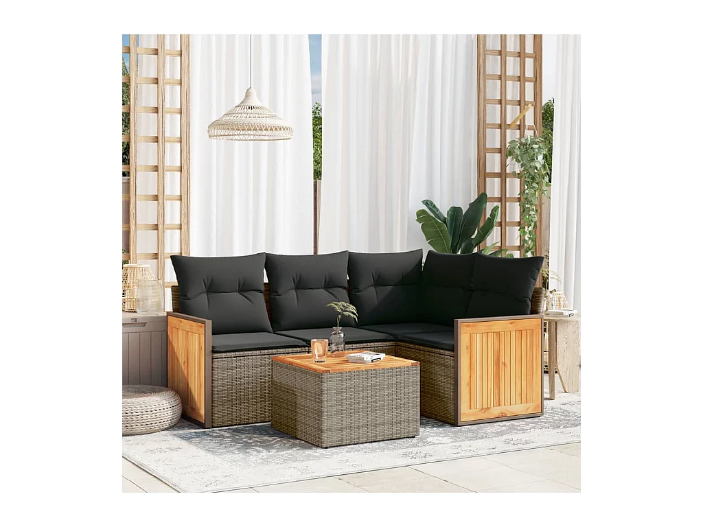5-delige Loungeset met kussens poly rattan grijs