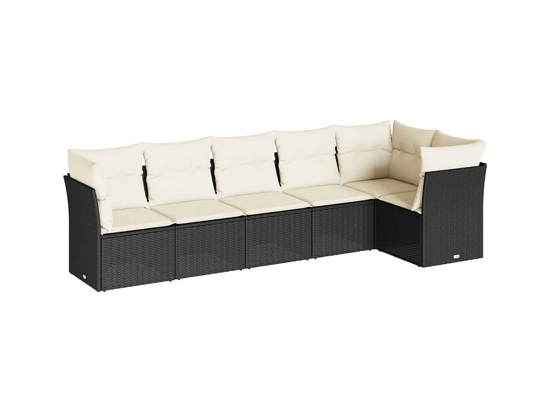 Salon de jardin 6 pcs avec coussins noir résine tressée