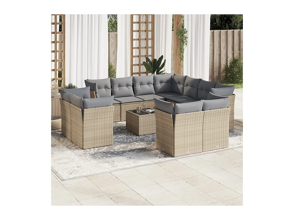 12-delige Loungeset met kussens poly rattan beige