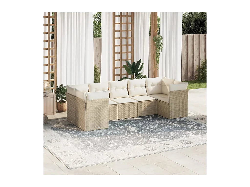 Salon de jardin avec coussins 7 pcs beige résine tressée
