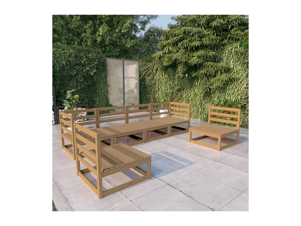 Set Salotto da Giardino 6pz Marrone Ambra Legno Massello Pino