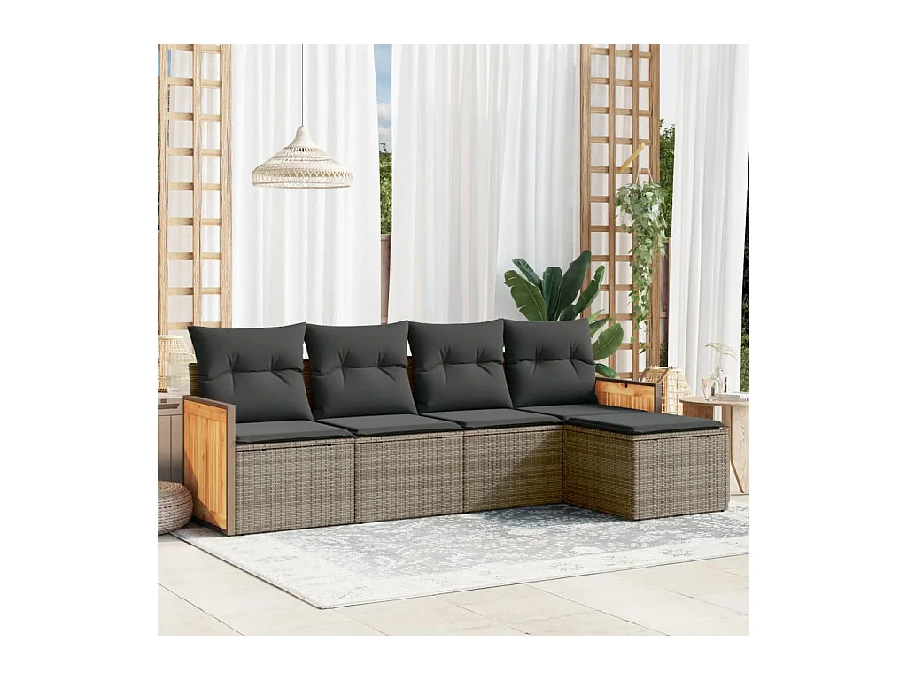 Set Divano da Giardino 5 pz con Cuscini Grigio in Polyrattan